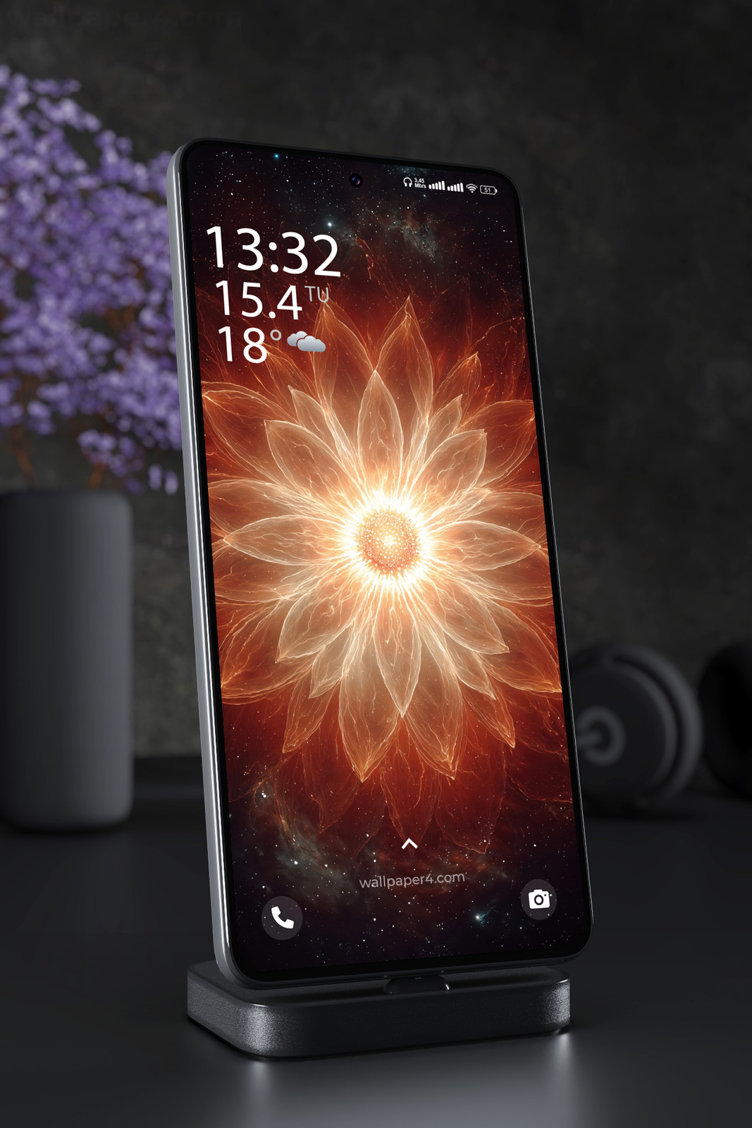 Mobile Wallpaper 4620 - Glowing Cosmic Lotus Flower in Starry Space
