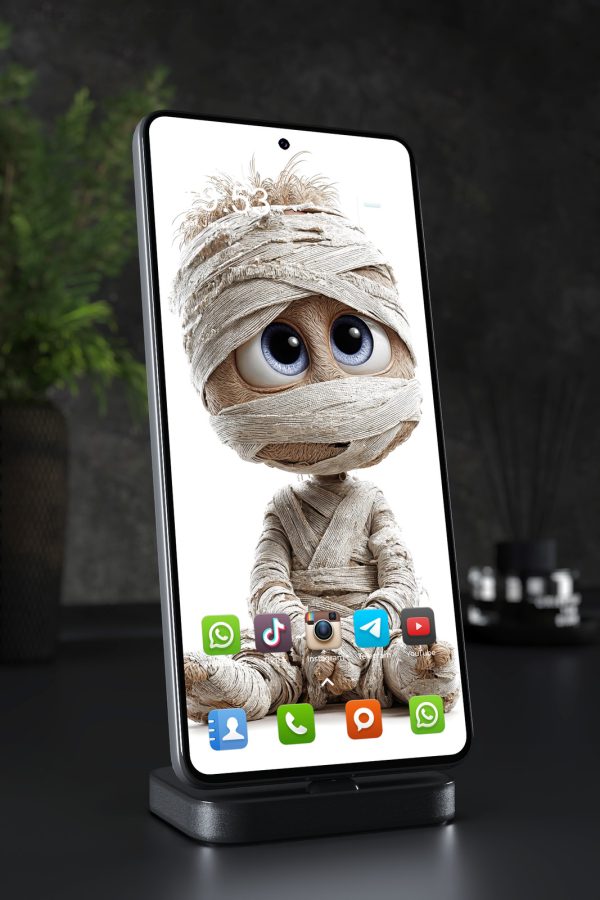 Phone Wallpaper 4636 - Cute Baby Mummy with Big Blue Eyes Art