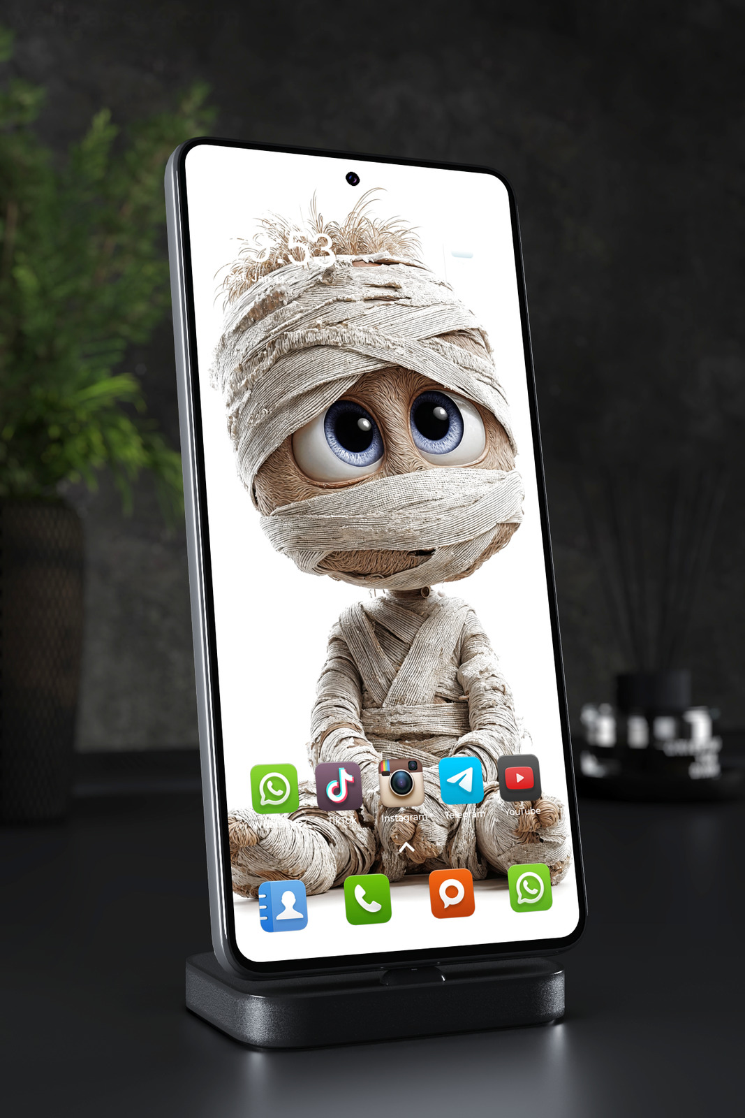 Phone Wallpaper 4636 - Cute Baby Mummy with Big Blue Eyes Art