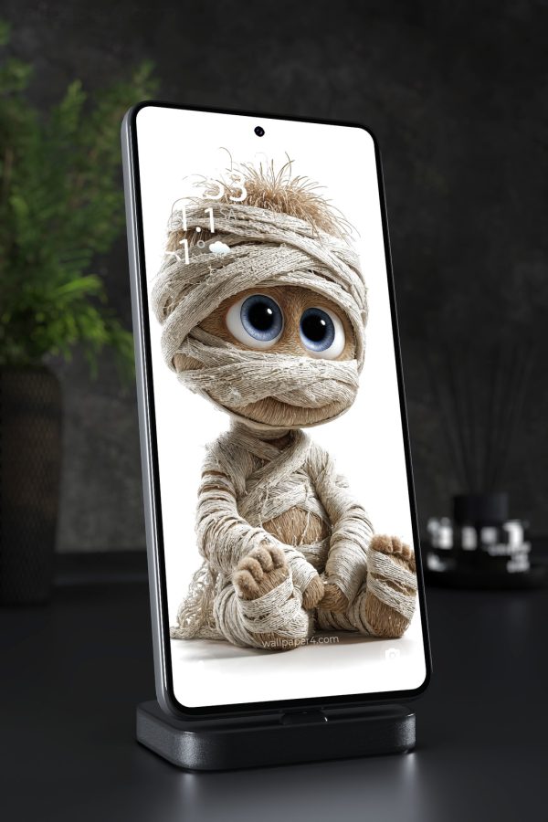 Mobile Wallpaper 4636 - Cute Baby Mummy with Big Blue Eyes Art