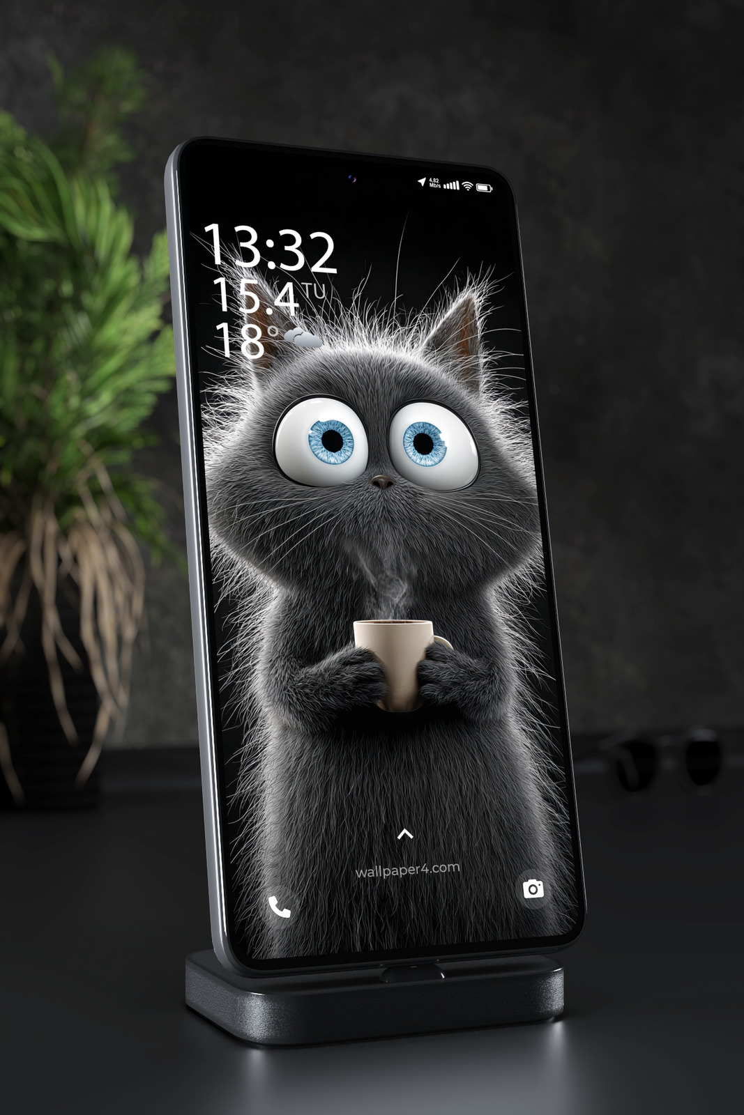 Mobile Wallpaper 4648 - Cute Fluffy Cat With Coffee Phone Background
