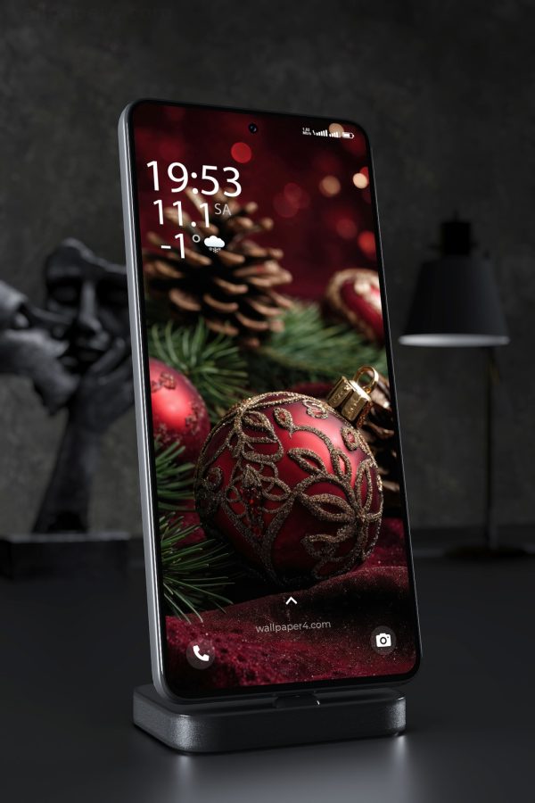 Phone Wallpaper 4655 - Red Christmas Ornament with Pine Cones and Fir