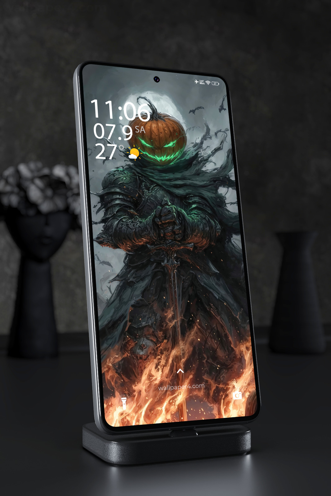 Phone Wallpaper 4660 - Dark Pumpkin Knight Halloween Fantasy Armor