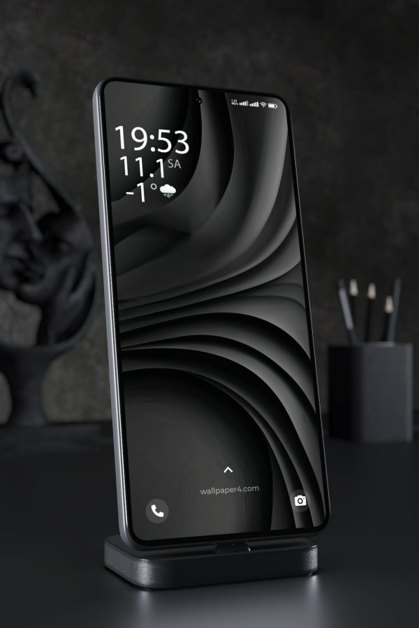 Phone Wallpaper 4682 - Dark Layered Abstract Black Wave Texture Art