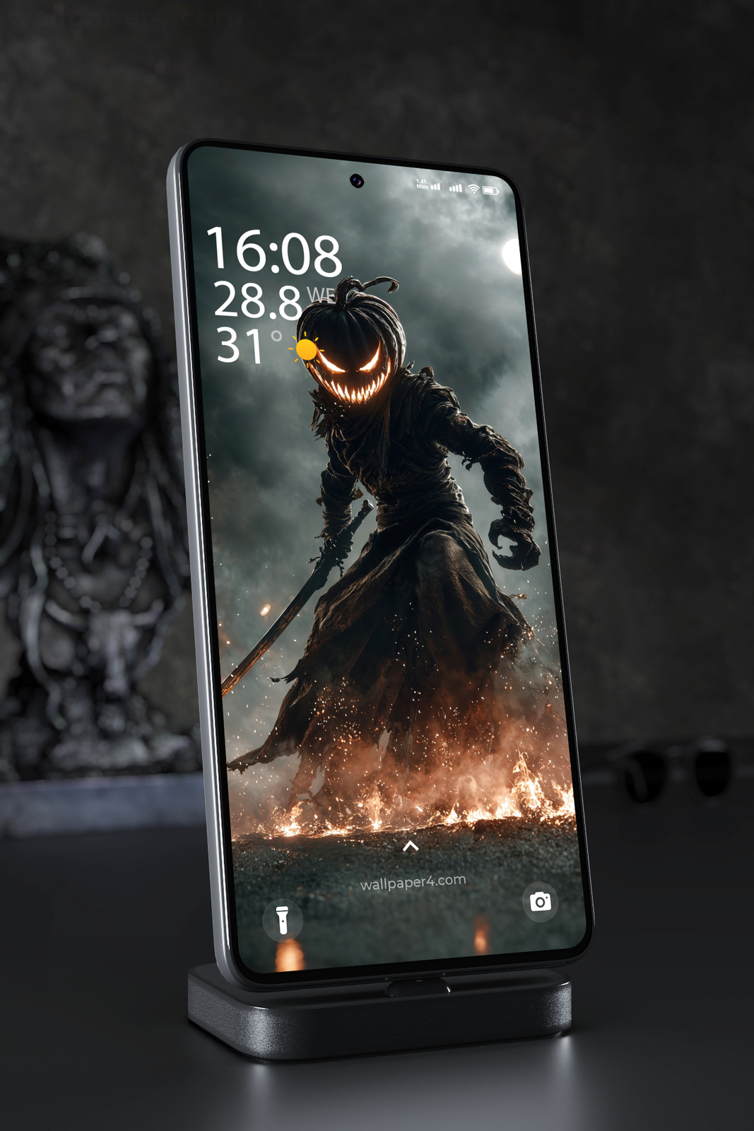 Mobile Wallpaper 4702 - Dark Pumpkin Warrior Halloween Fantasy Art