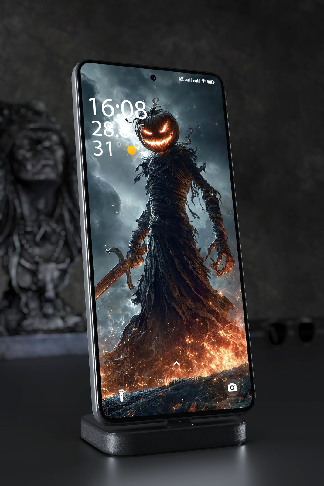 Mobile Wallpaper 4702 - Dark Pumpkin Warrior Halloween Fantasy Art
