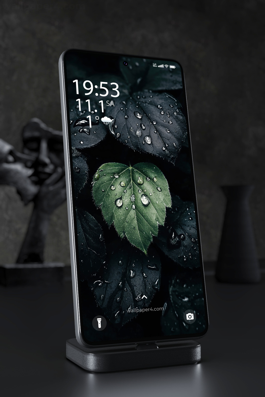 Phone Wallpaper 4710 - Dark Rain Leaf Macro Mobile Background