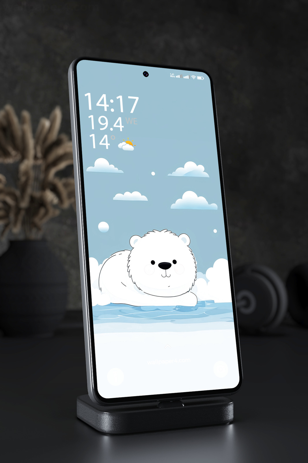 Phone Wallpaper 4723 - Cute Polar Bear Cub on Ice Pastel Arctic Art