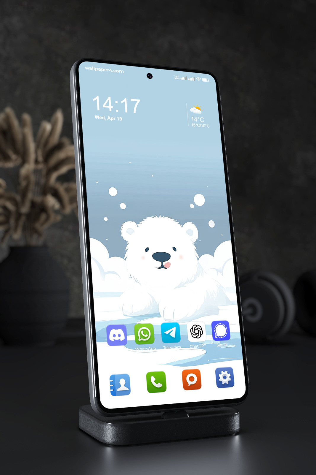 Mobile Wallpaper 4723 - Cute Polar Bear Cub on Ice Pastel Arctic Art