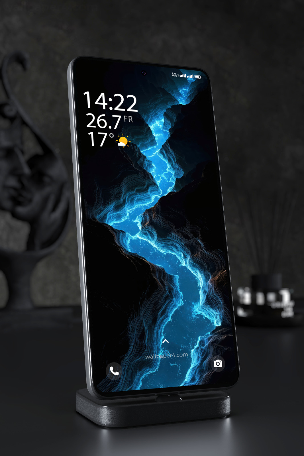 Mobile Wallpaper 4733 - Glowing Blue River in a Dark Fantasy Canyon