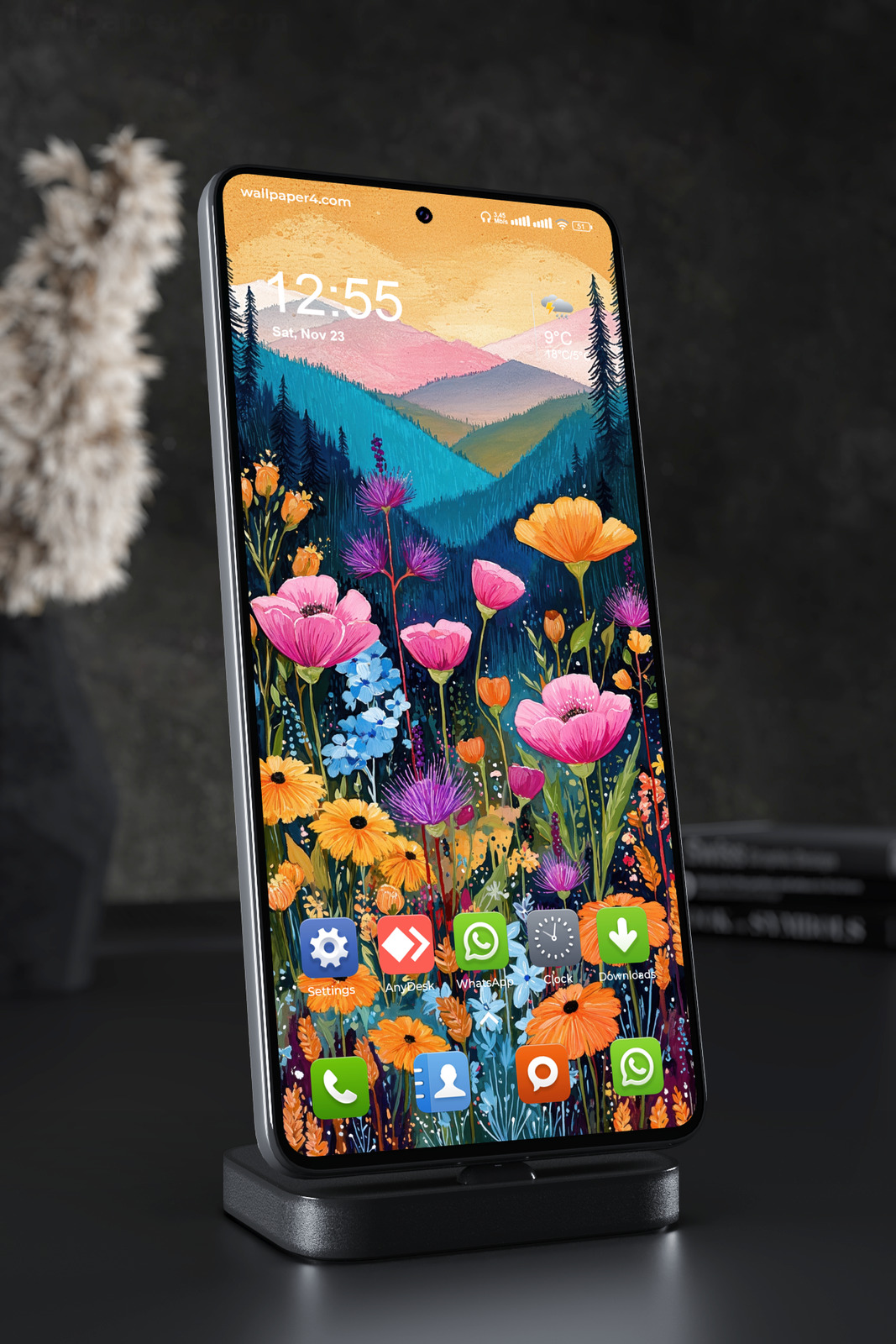 Mobile Wallpaper 4737 - Vibrant Wildflower Mountain Landscape Art