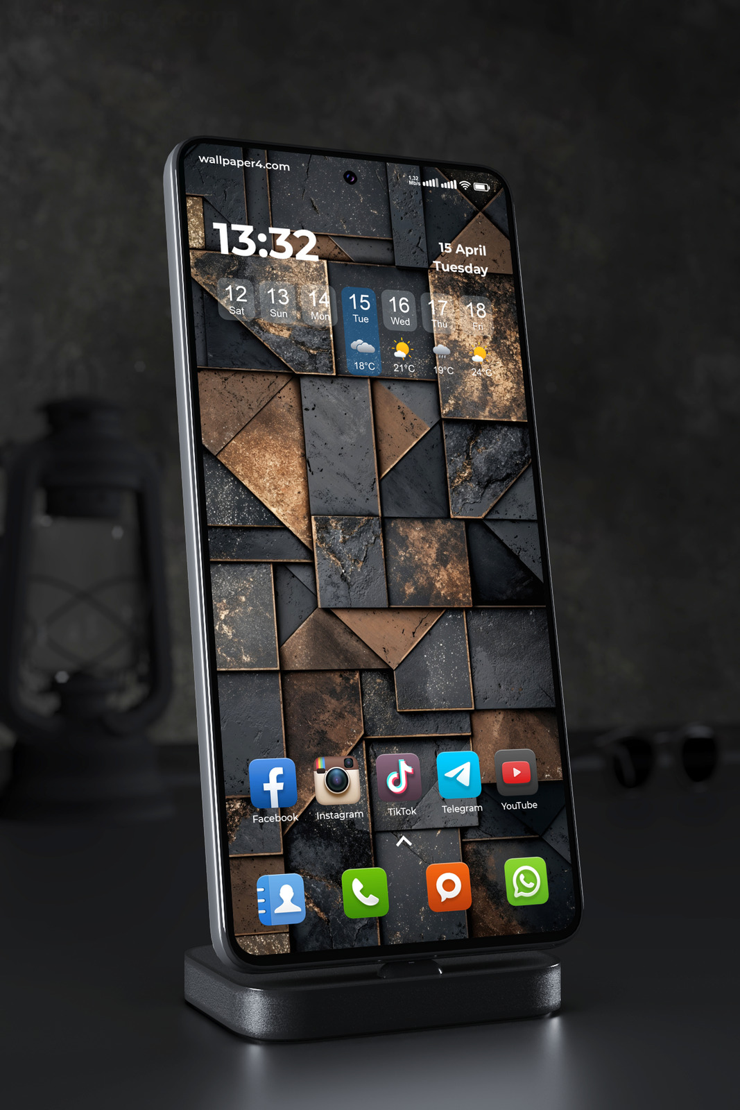 Phone Wallpaper 4744 - Dark Bronze Geometric Stone Texture Abstract Art
