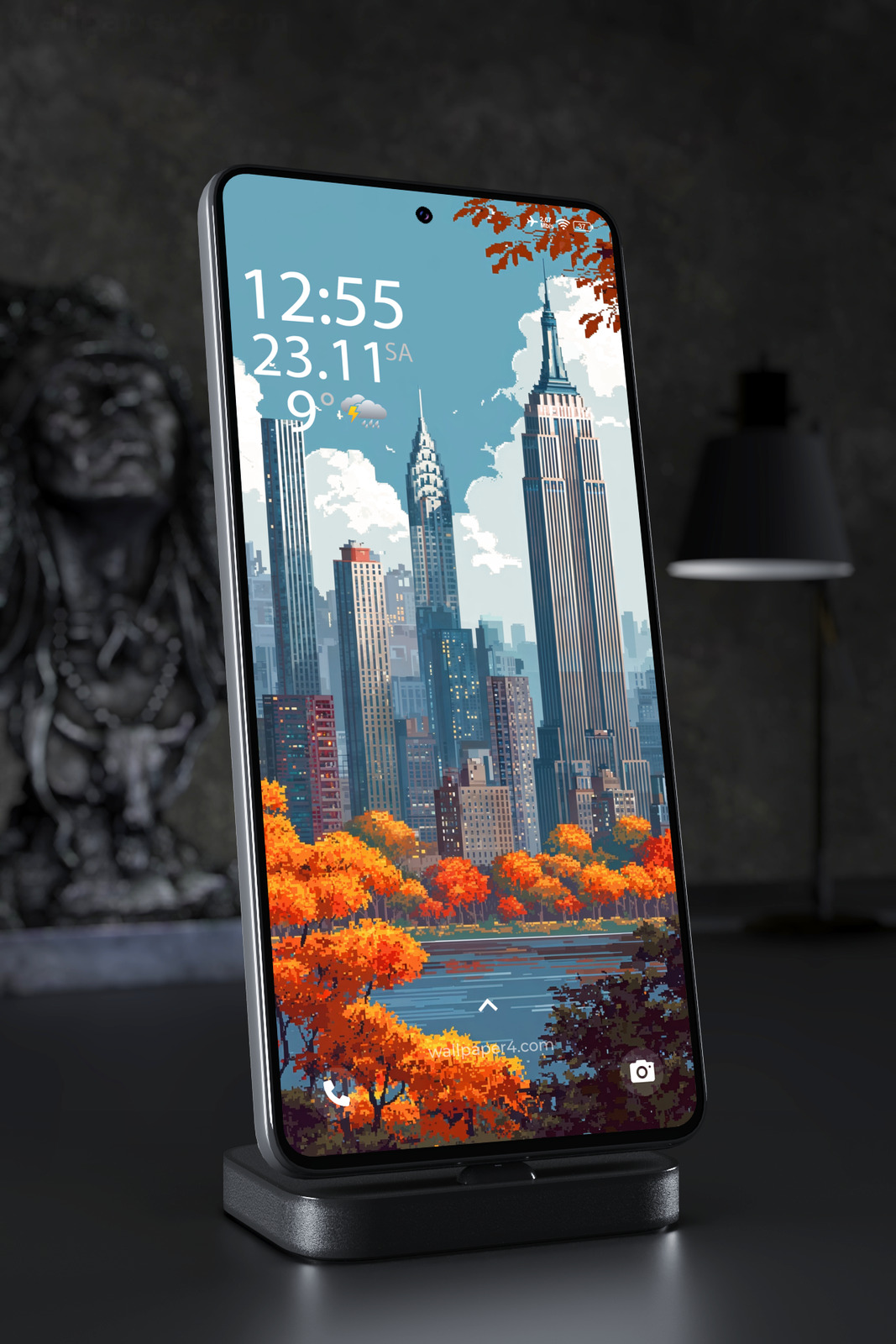 Phone Wallpaper 4752 - Autumn Pixel Art New York City Skyline
