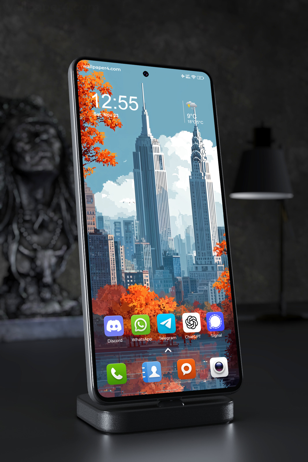 Mobile Wallpaper 4752 - Autumn Pixel Art New York City Skyline