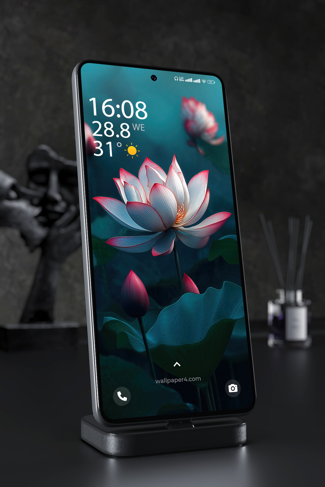 Phone Wallpaper 4760 - Soft Pink Lotus Bloom in Blue Twilight Garden