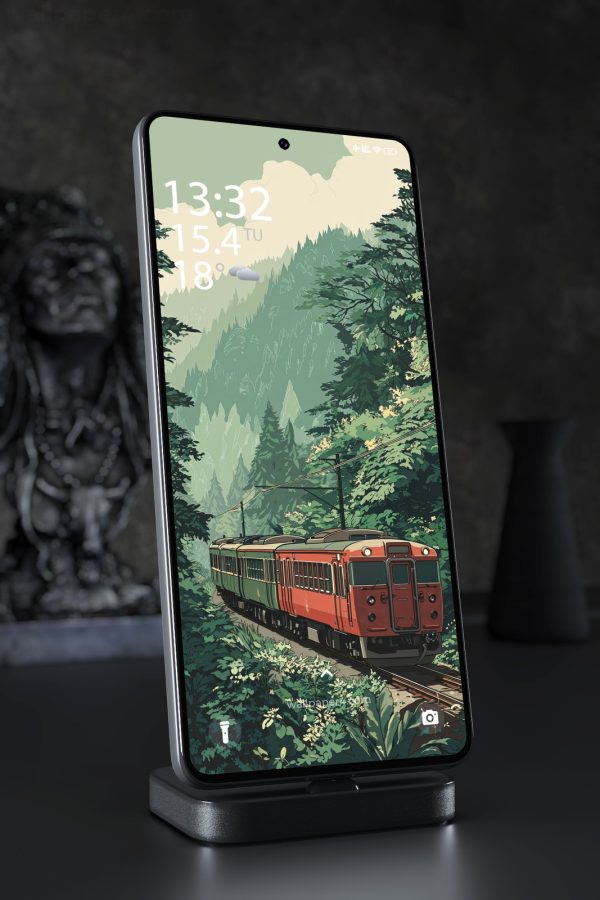 Mobile Wallpaper 4792 - Red Train Journey Through a Mountain Forest