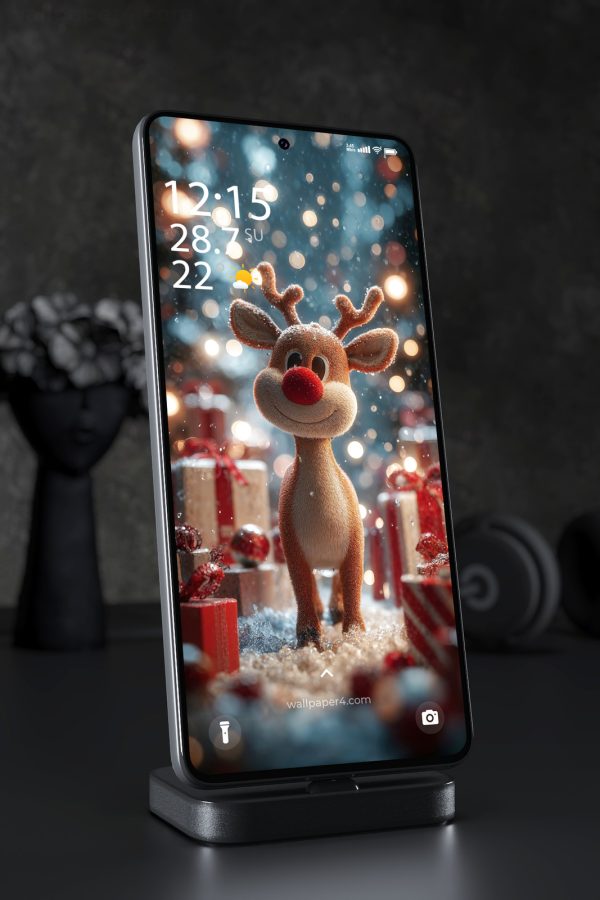 Phone Wallpaper 4824 - Cute Christmas Reindeer in Festive Snowfall