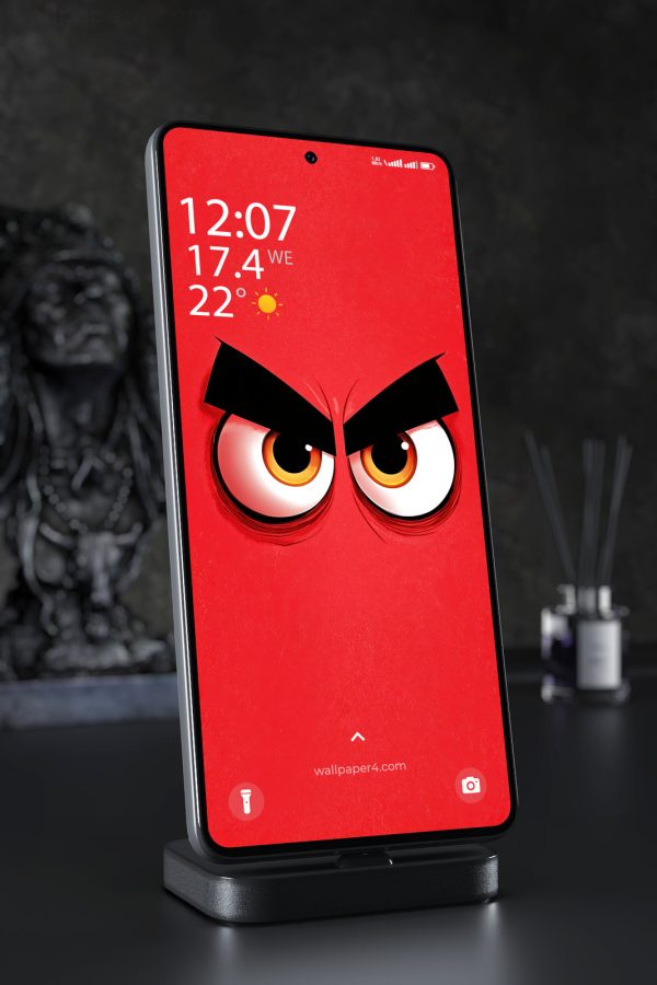 Mobile Wallpaper 4861 - Angry Cartoon Eyes on Bold Red Background