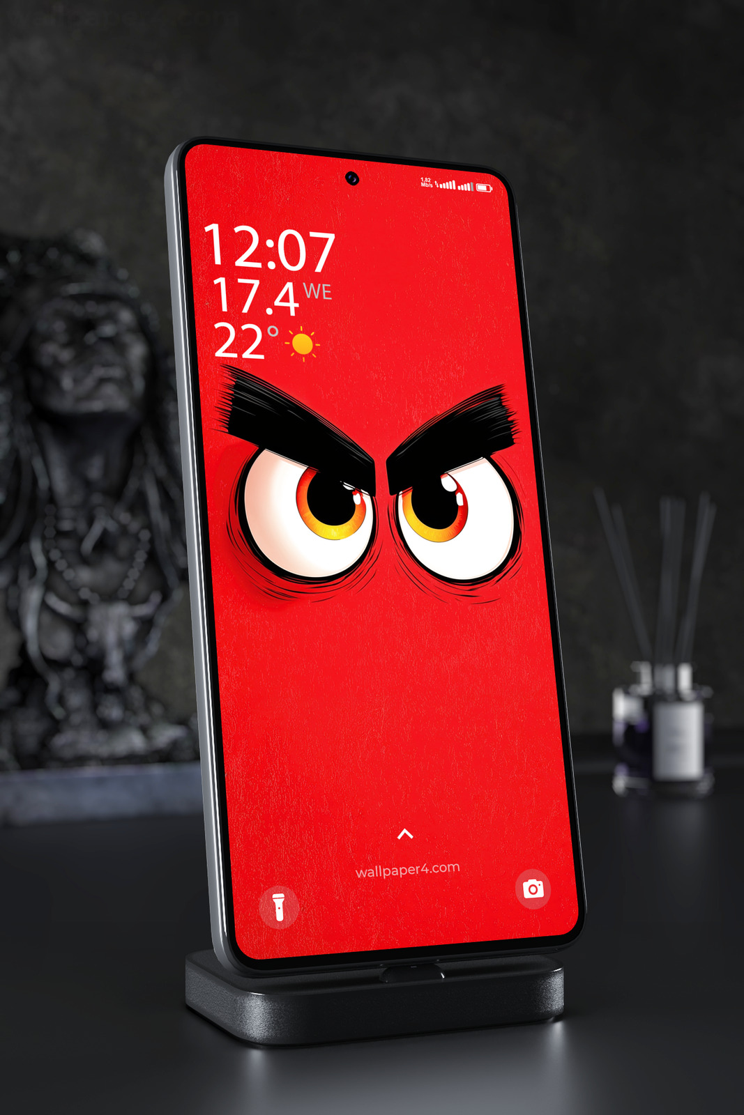 Mobile Wallpaper 4861 - Angry Cartoon Eyes on Bold Red Background