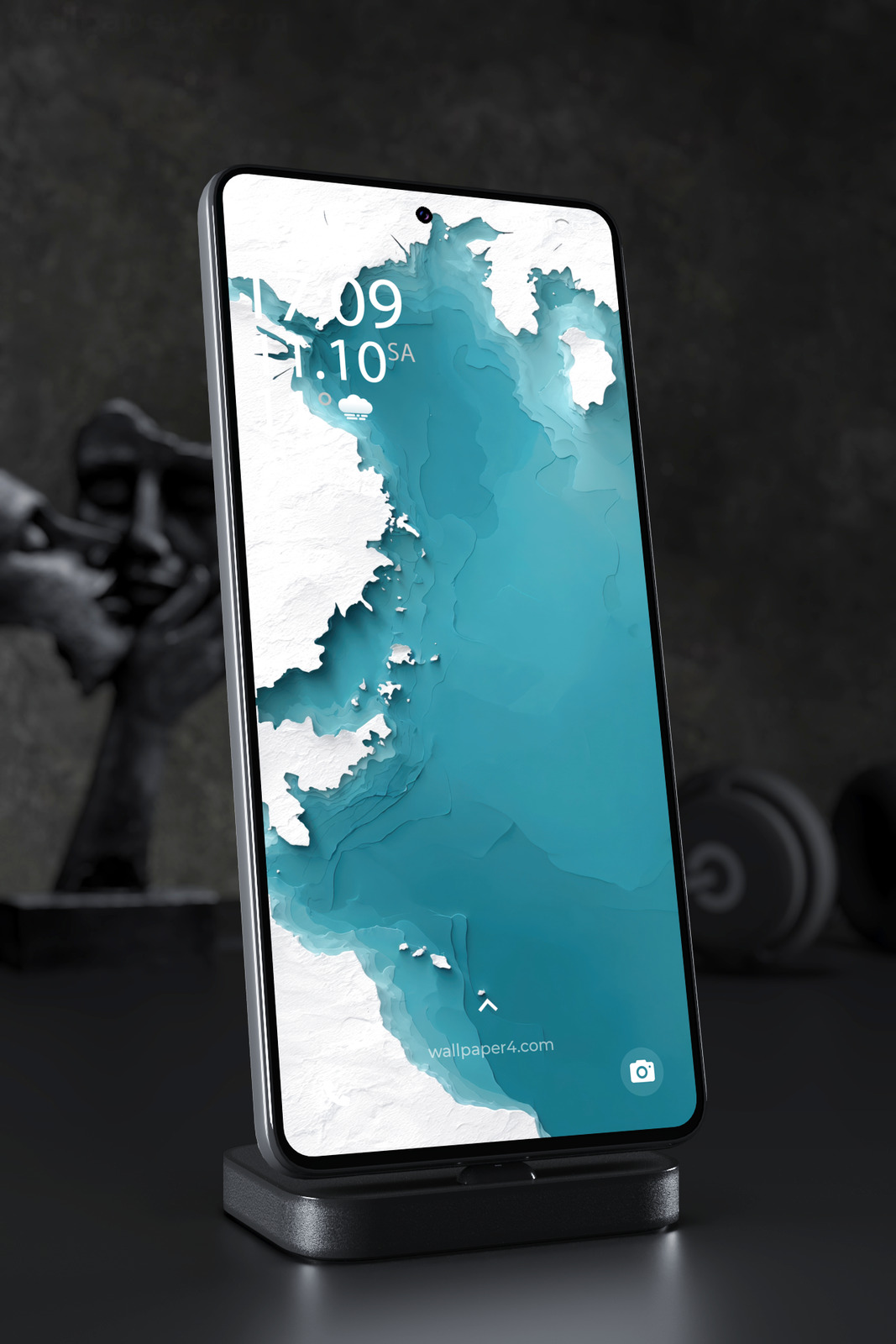 Phone Wallpaper 4865 - Turquoise Paper Cut Ocean with White Islands