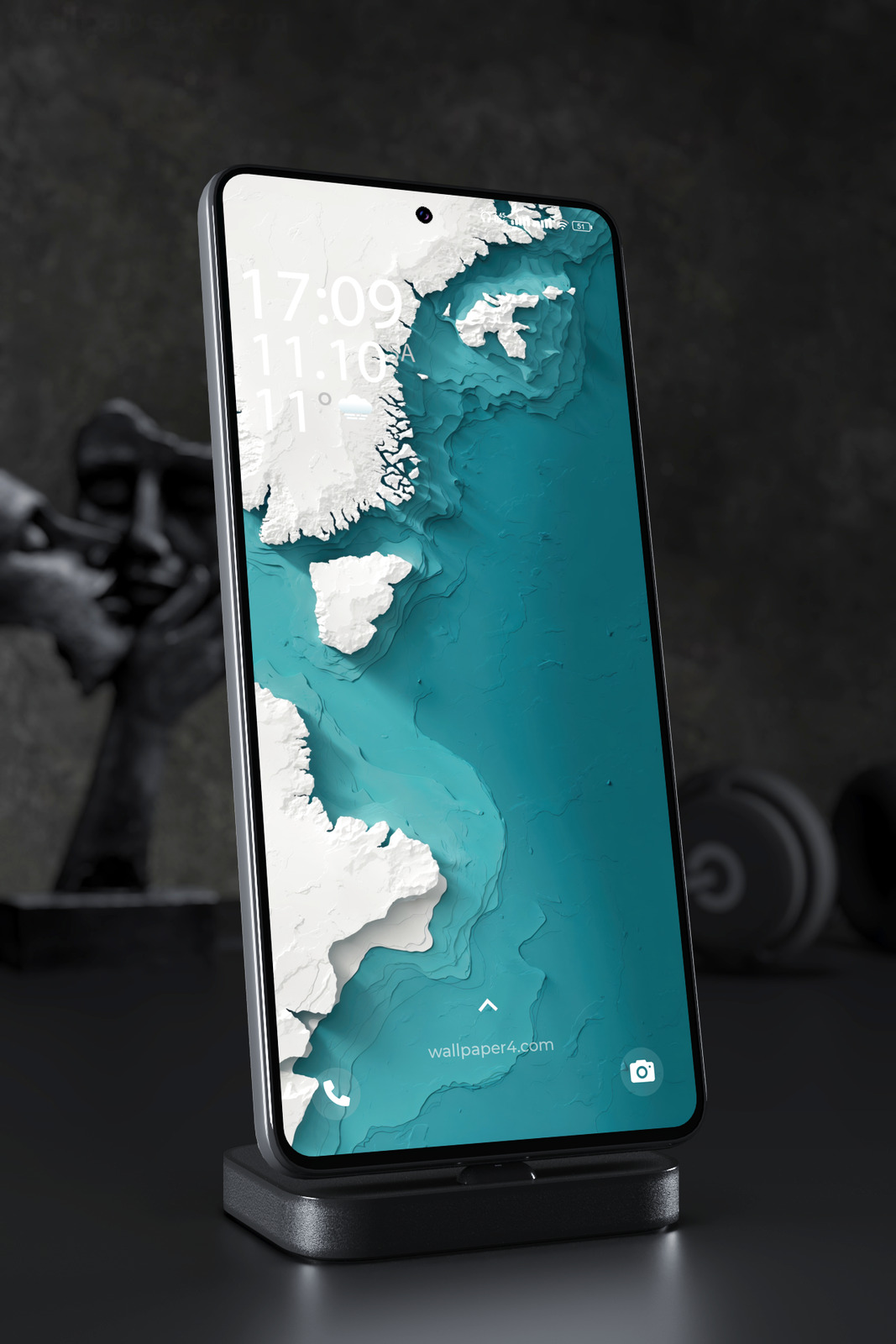 Mobile Wallpaper 4865 - Turquoise Paper Cut Ocean with White Islands