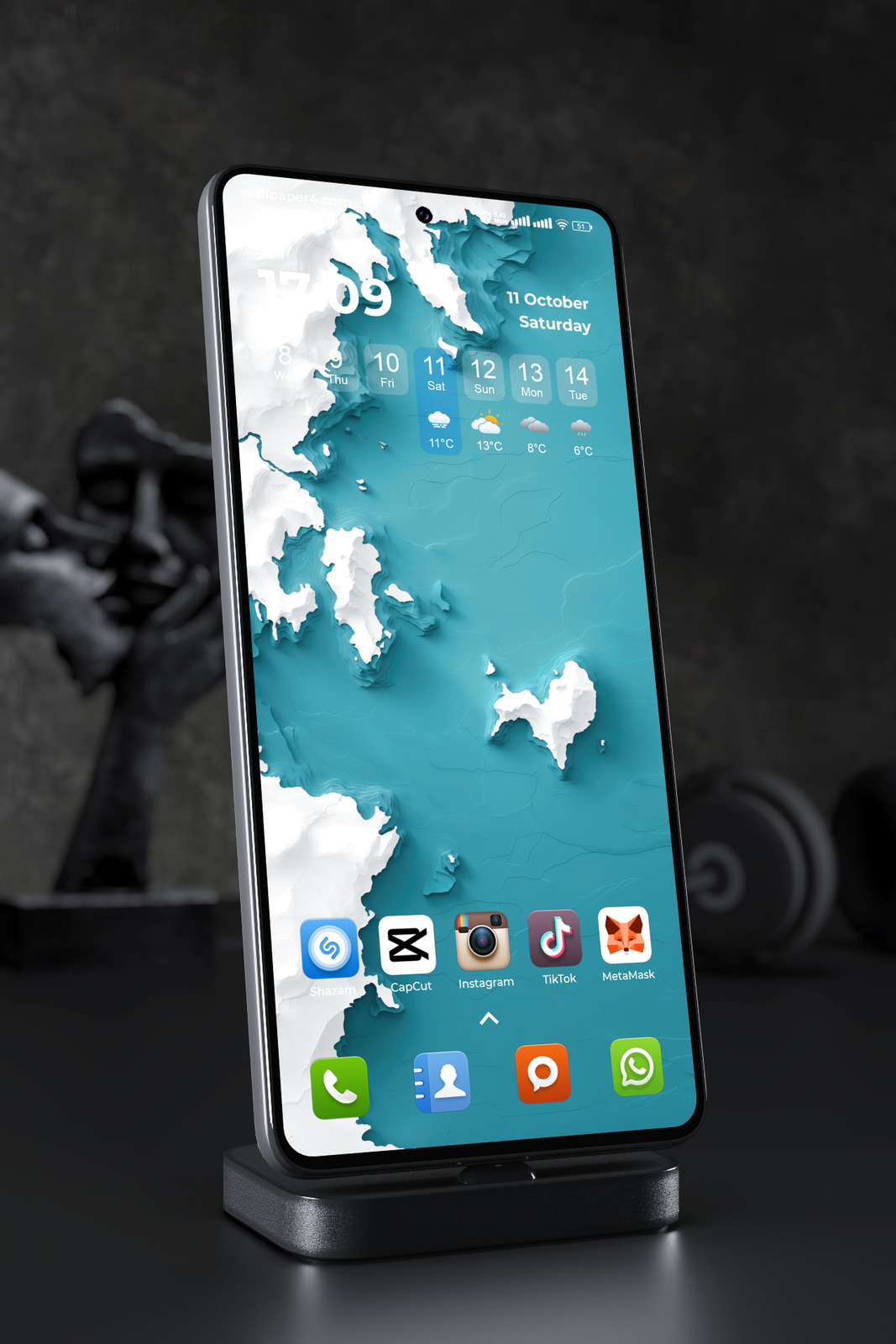 Mobile Wallpaper 4865 - Turquoise Paper Cut Ocean with White Islands