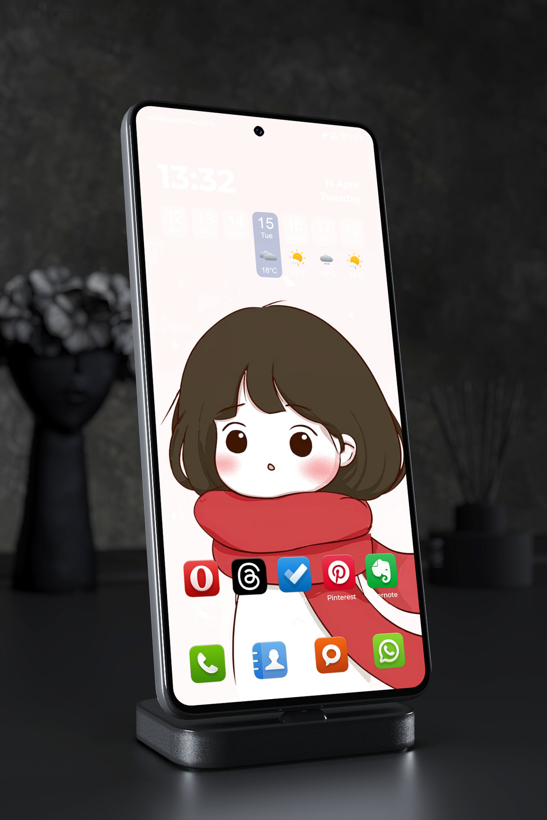 Phone Wallpaper 4869 - Cute Chibi Girl Wearing a Bright Red Scarf