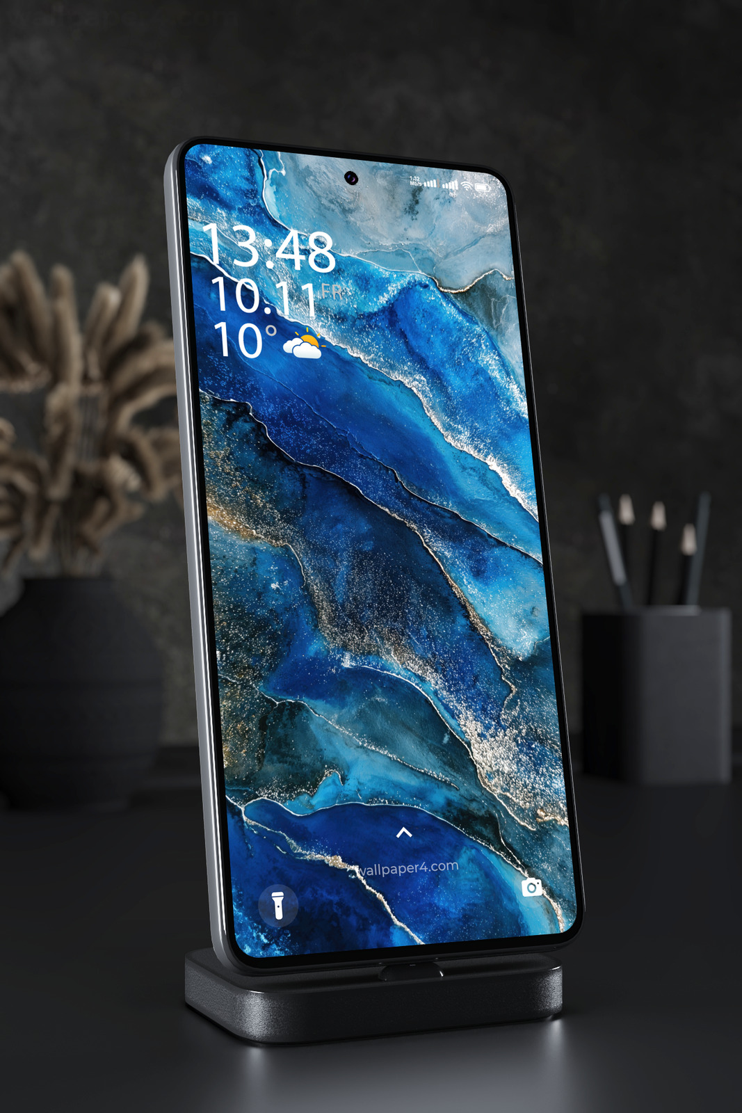 Phone Wallpaper 4876 - Deep Blue Ocean Currents in Abstract Resin Art