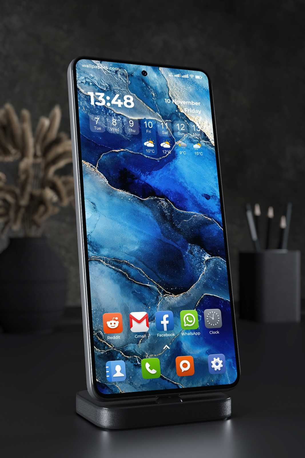 Mobile Wallpaper 4876 - Deep Blue Ocean Currents in Abstract Resin Art