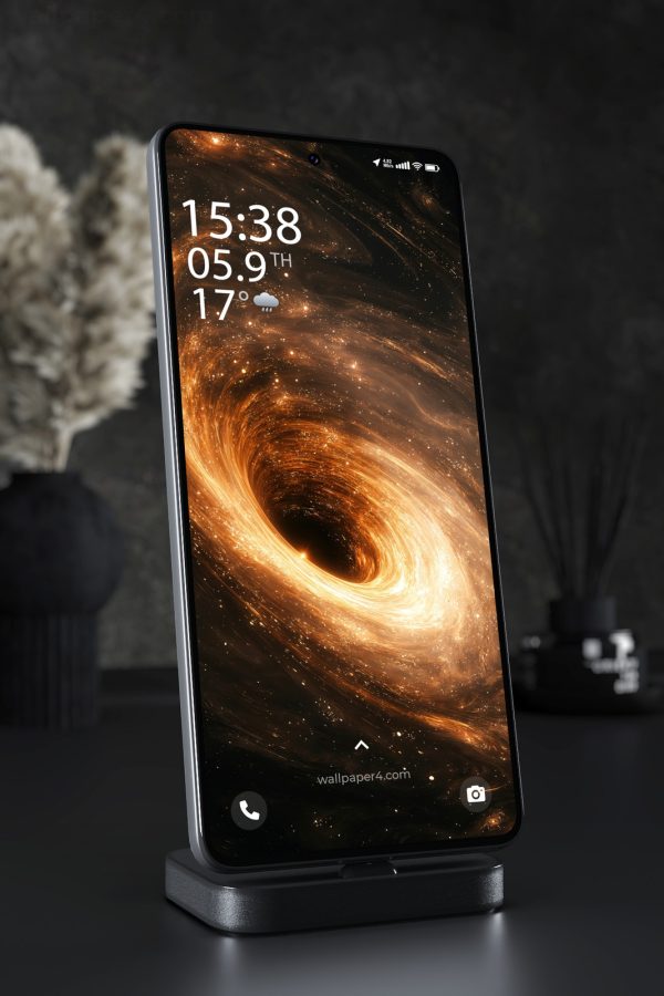 Phone Wallpaper 4880 - Golden Black Hole in a Glowing Cosmic Vortex