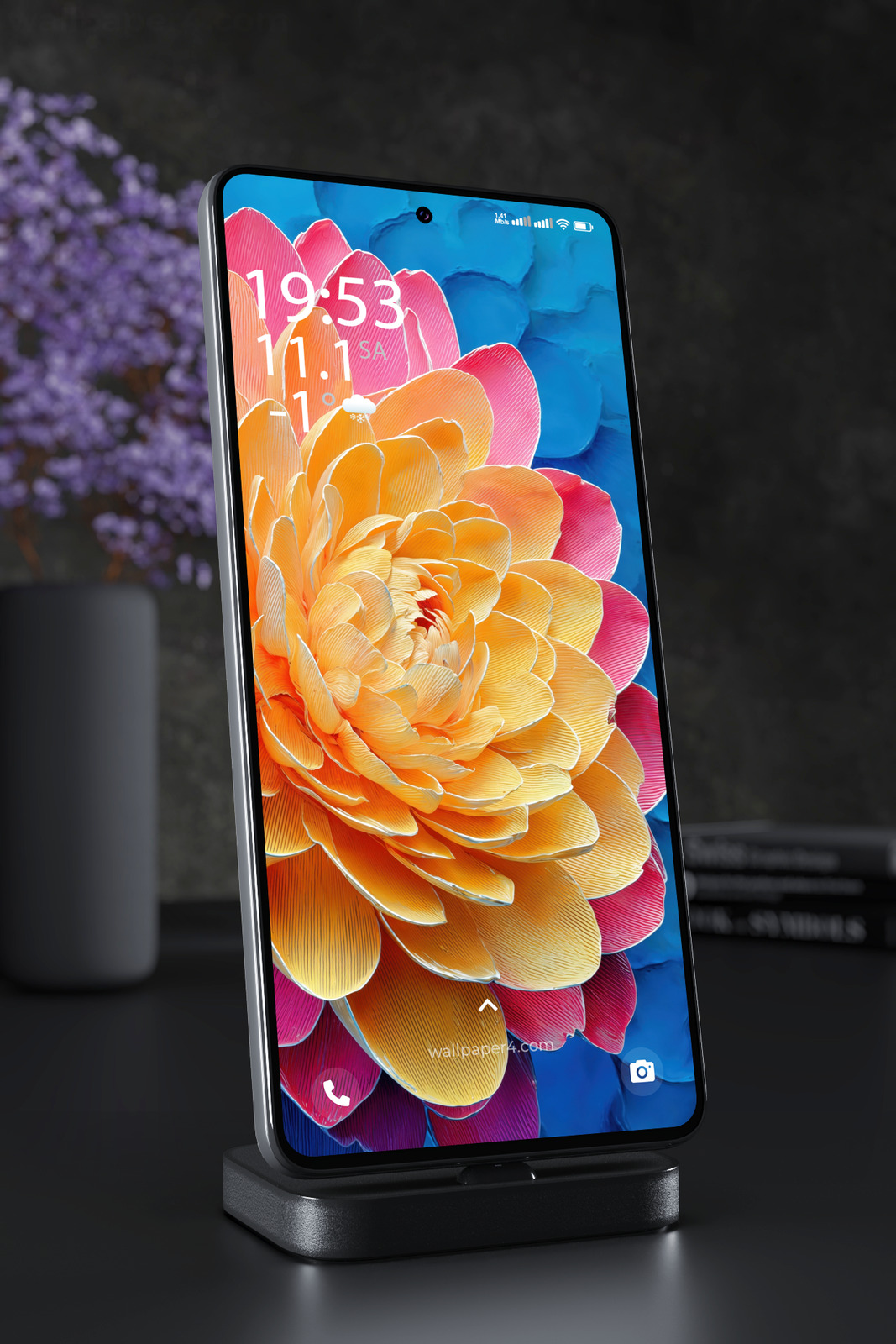 Phone Wallpaper 4889 - Vibrant Rainbow Dahlia Flower Close-Up Art