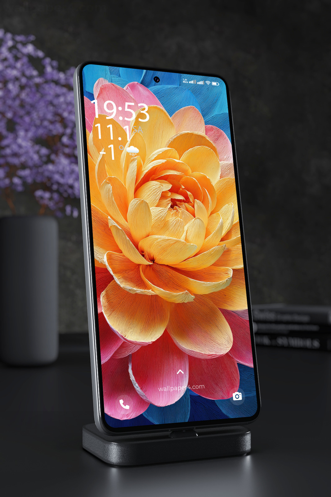 Mobile Wallpaper 4889 - Vibrant Rainbow Dahlia Flower Close-Up Art
