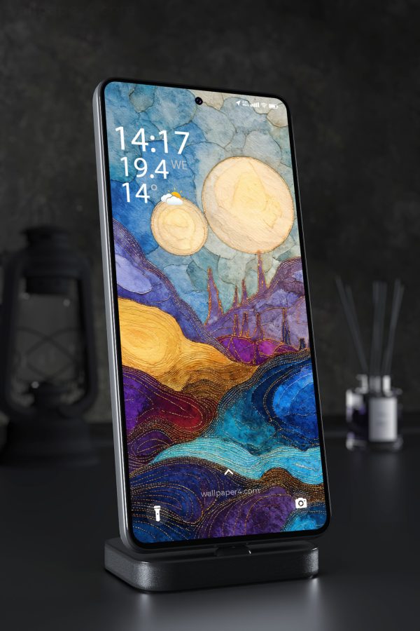Phone Wallpaper 4901 - Golden Moons Over an Abstract Indigo Landscape