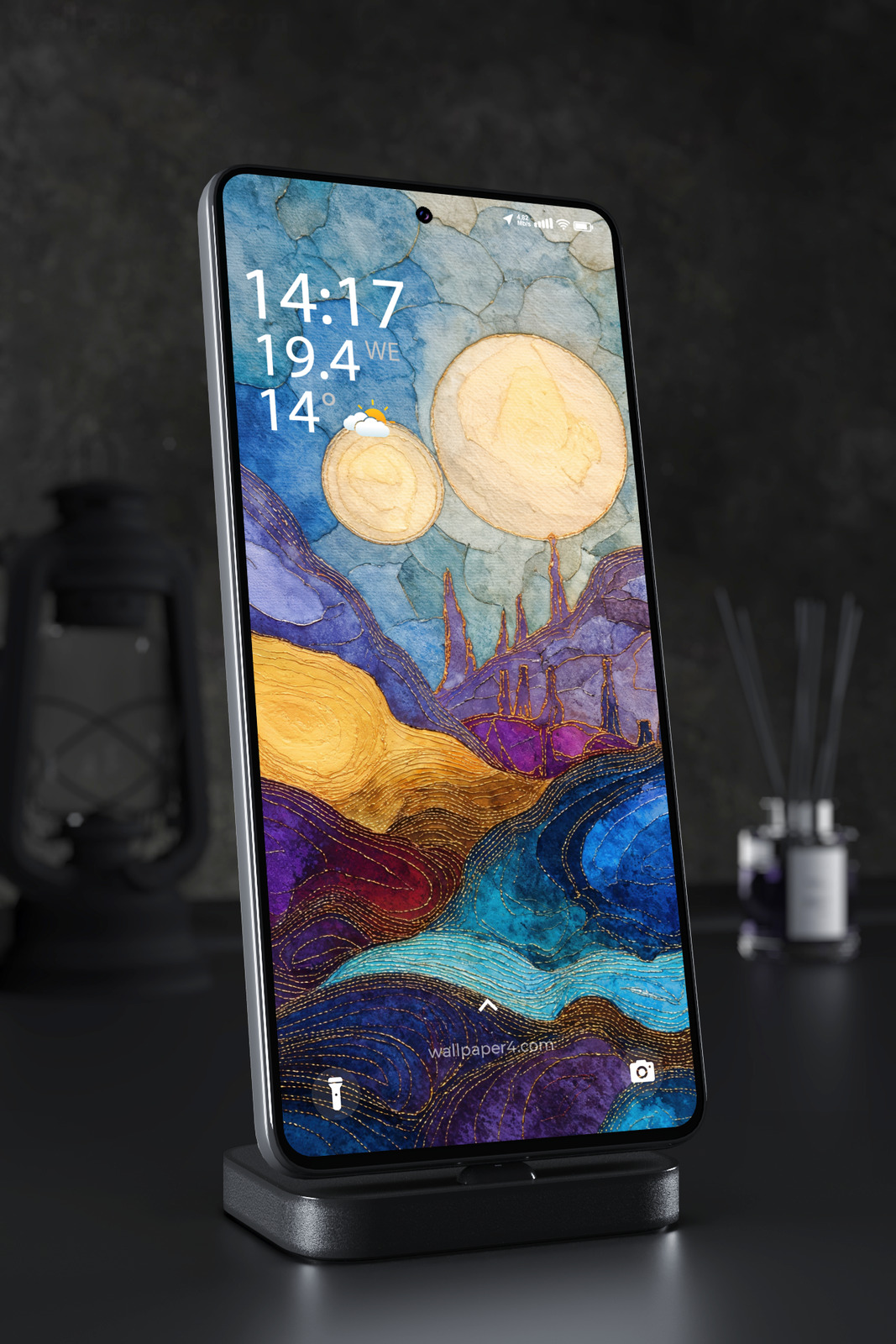 Phone Wallpaper 4901 - Golden Moons Over an Abstract Indigo Landscape