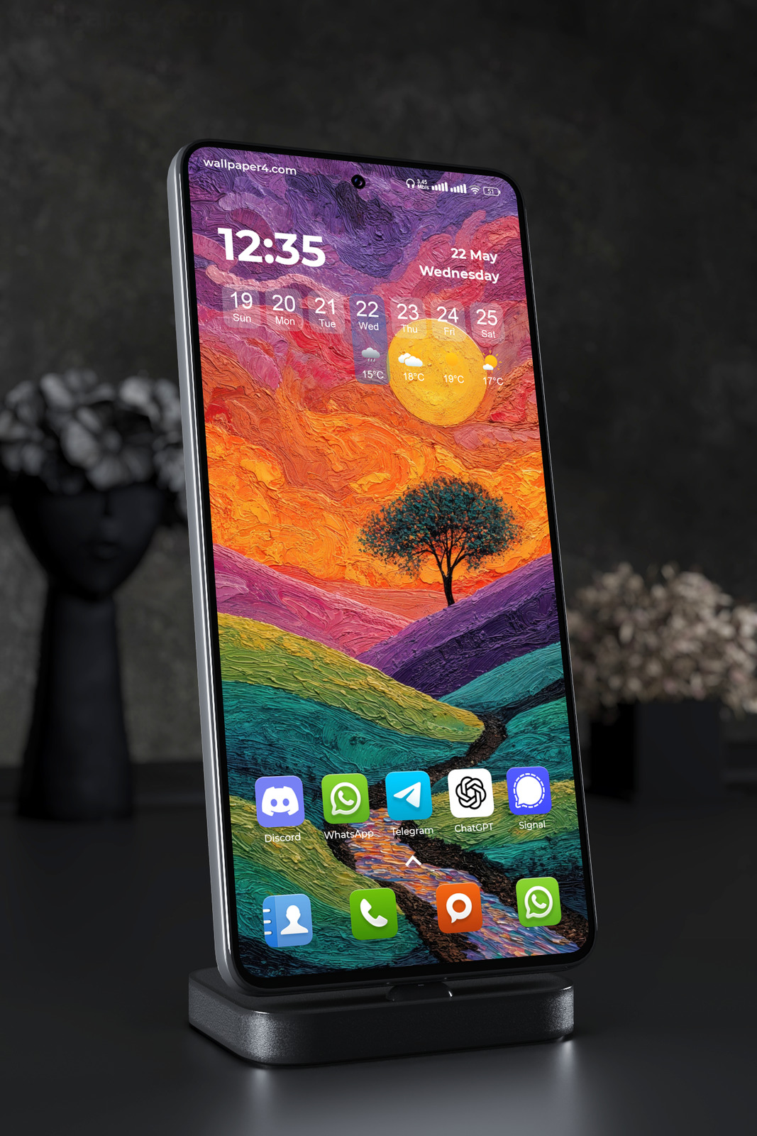 Phone Wallpaper 4916 - Vibrant Painted Sunset Over Rolling Hills