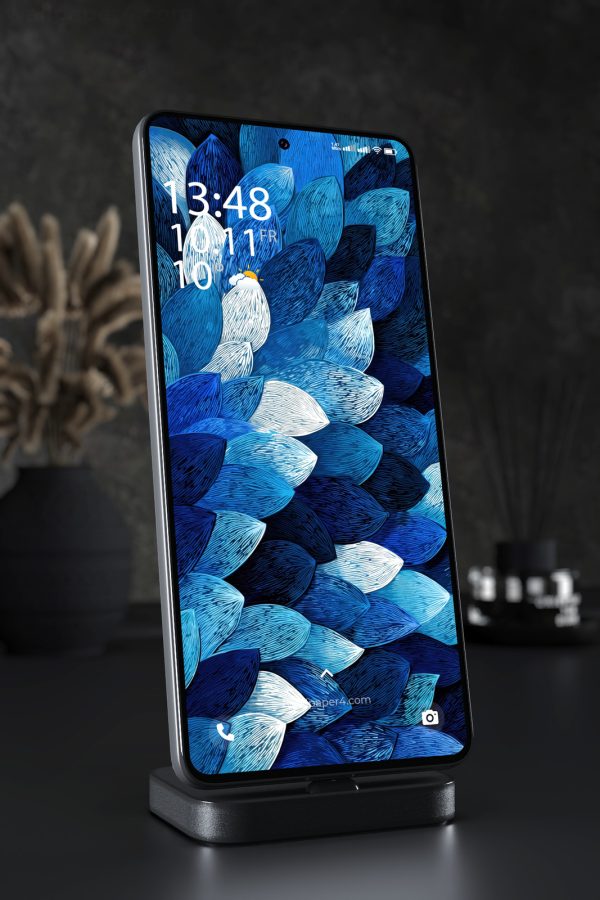 Phone Wallpaper 4926 - Abstract Blue Leaves in Elegant Flowing Line Art