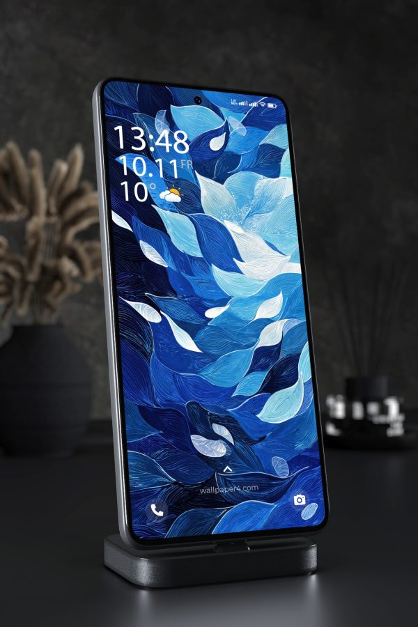 Mobile Wallpaper 4926 - Abstract Blue Leaves in Elegant Flowing Line Art
