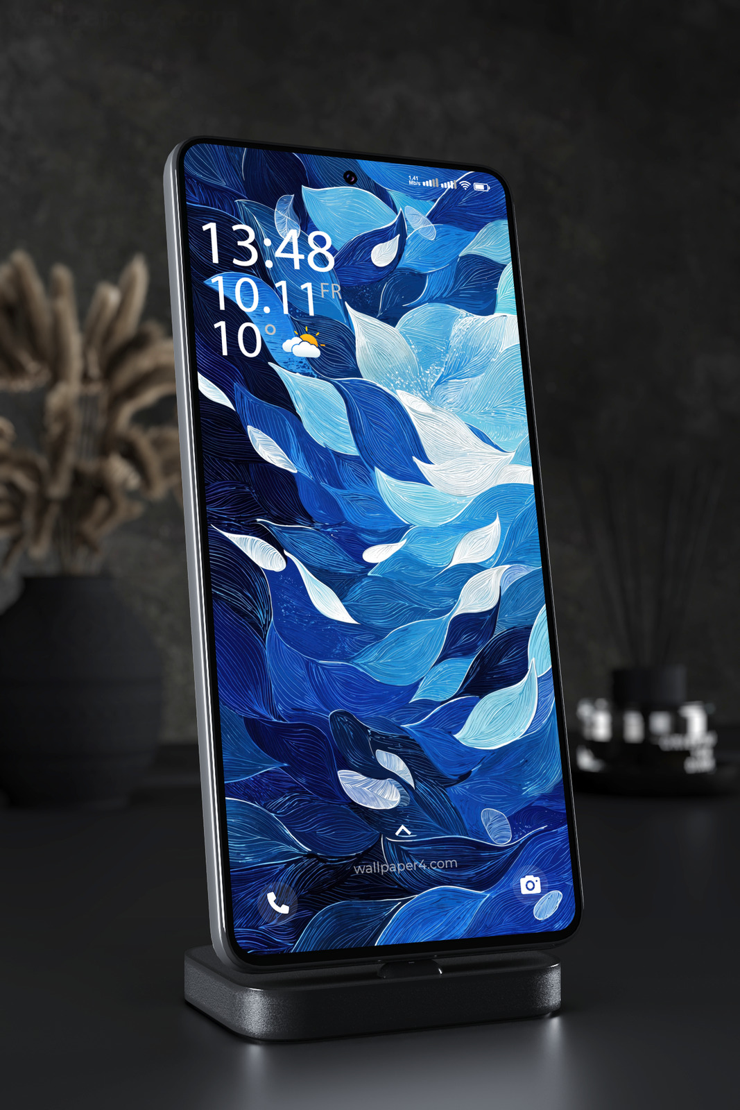 Mobile Wallpaper 4926 - Abstract Blue Leaves in Elegant Flowing Line Art