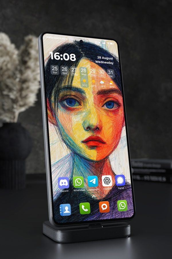Phone Wallpaper 4930 - Vibrant Abstract Woman Portrait in Bold Colors