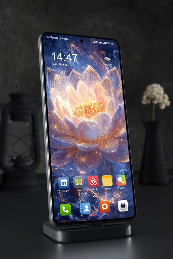 Mobile Wallpaper 4955 - Glowing Golden Lotus in a Midnight Blue Dream