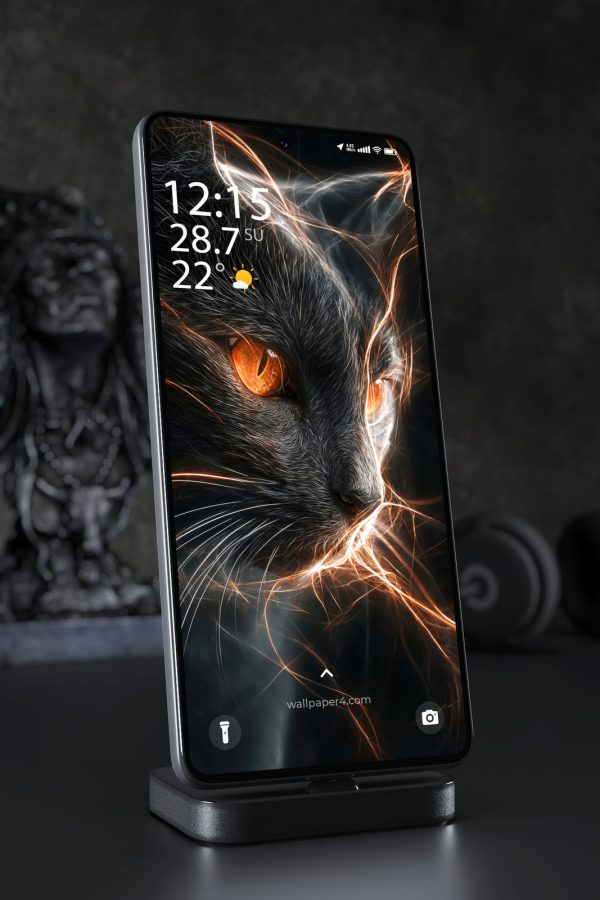 Phone Wallpaper 4973 - Mystic Black Cat with Fiery Orange Energy Glow
