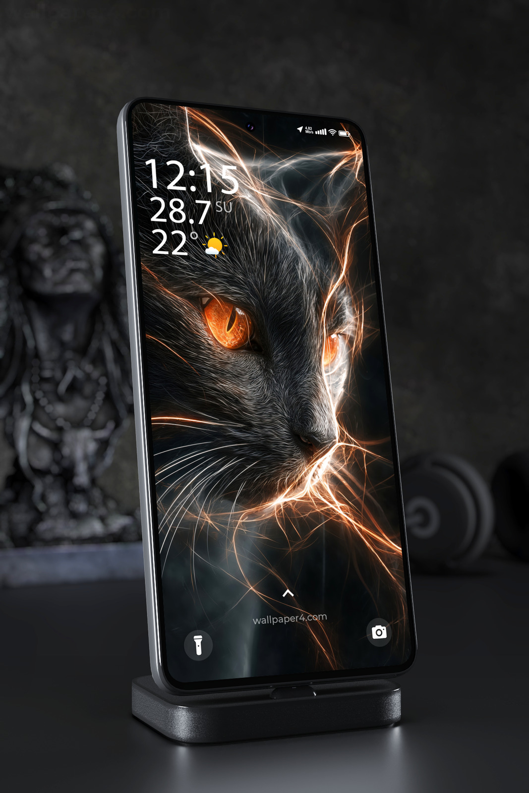 Phone Wallpaper 4973 - Mystic Black Cat with Fiery Orange Energy Glow