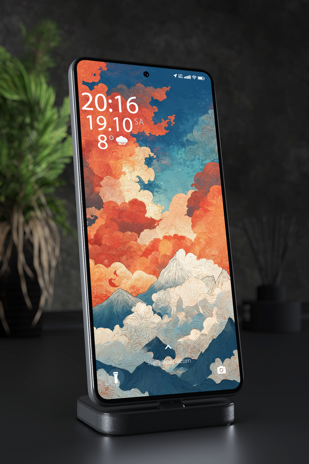 Phone Wallpaper 4980 - Celestial Dragon Over Fiery Mountain Clouds