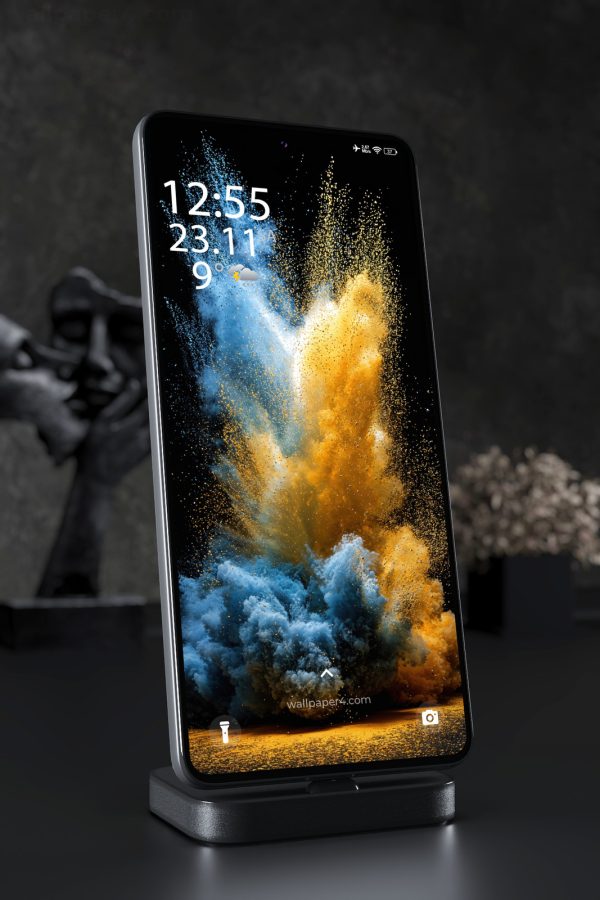 Phone Wallpaper 4984 - Blue and Gold Powder Explosion on Black
