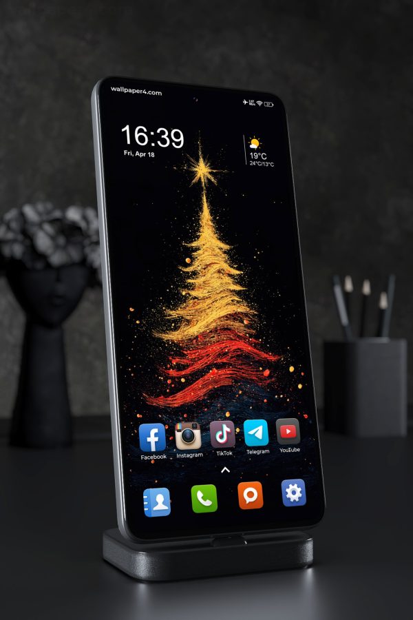 Mobile Wallpaper 4988 - Abstract Golden Christmas Tree with Glowing Star