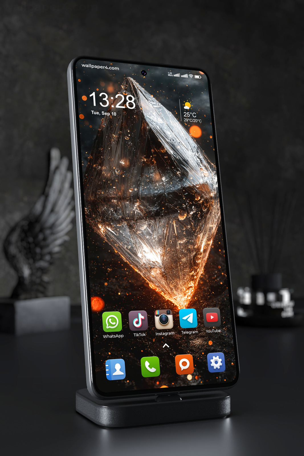 Mobile Wallpaper 4991 - Glowing Crystal with Fiery Orange Energy Core