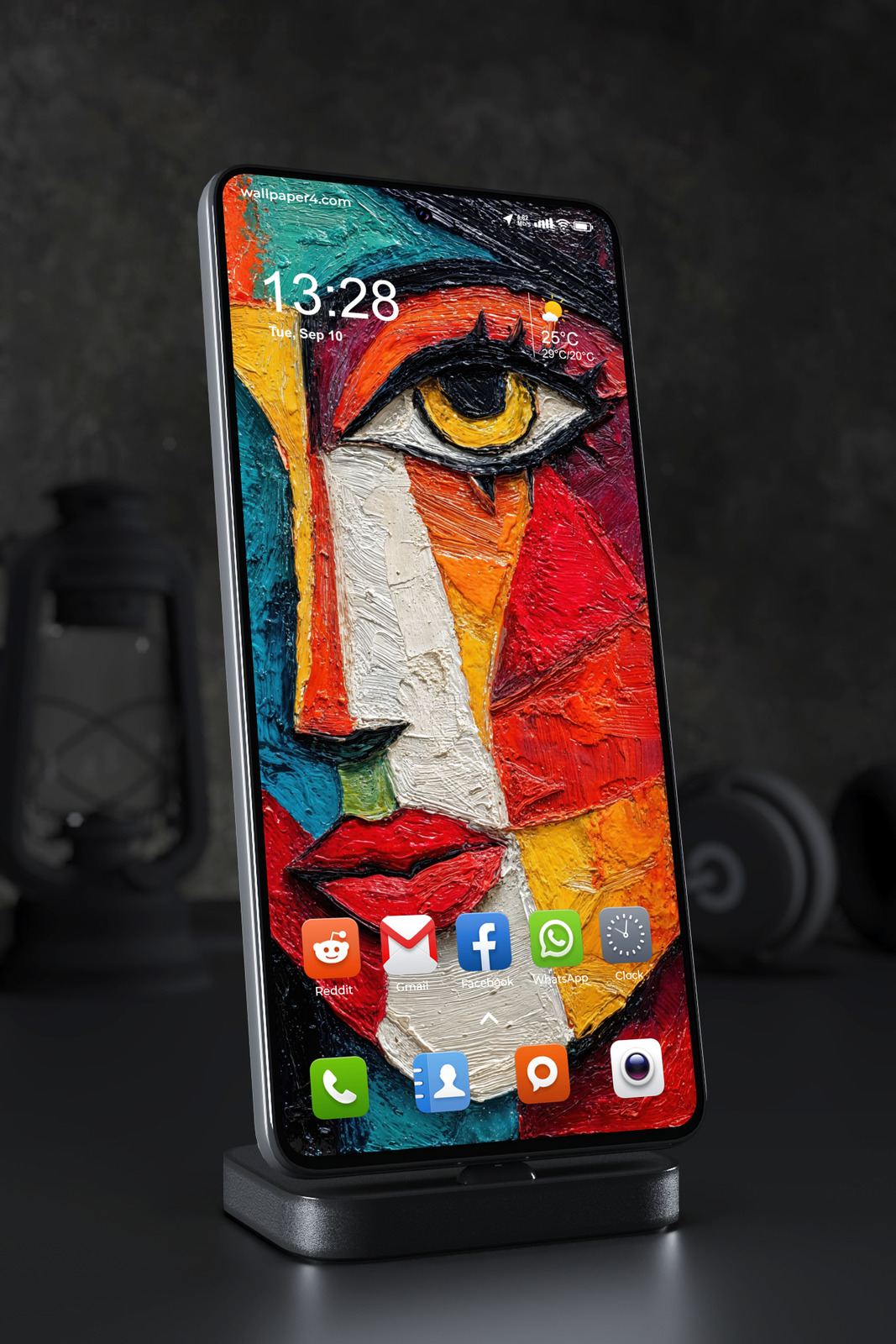 Phone Wallpaper 5020 - Vibrant Cubist Portrait in Textured Oil Paint