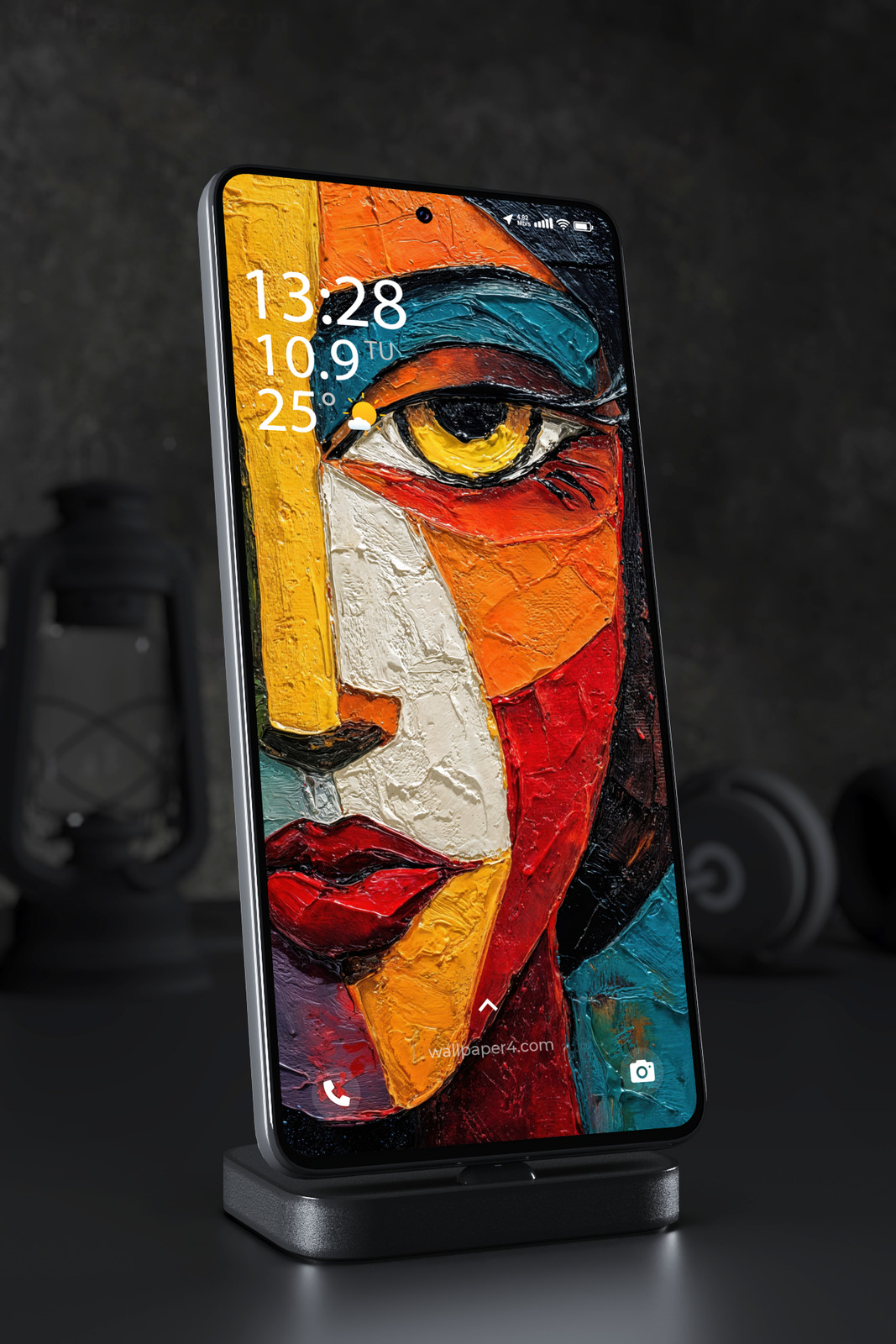 Mobile Wallpaper 5020 - Vibrant Cubist Portrait in Textured Oil Paint