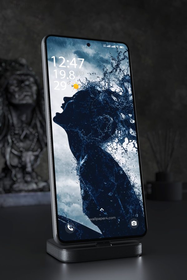 Phone Wallpaper 5025 - Surreal Water Woman Beneath Dark Storm Clouds