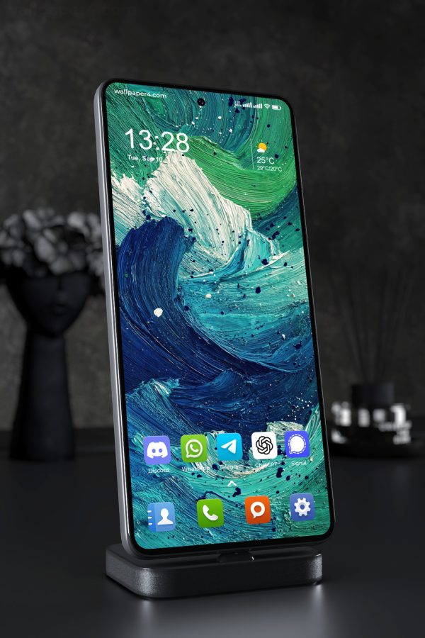 Phone Wallpaper 5035 - Abstract Emerald Ocean Waves in Textured Paint